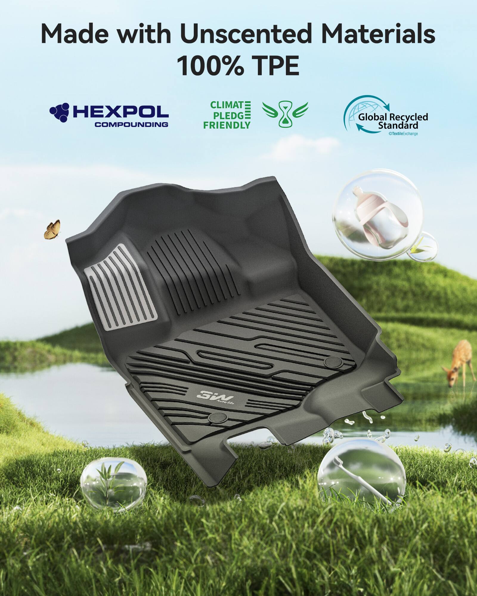 Made with Unscented Materials  
100% TPE  

HEXPOL  
COMPOUNDING  

CLIMATE FRIENDLY  

Global Recycled Standard  
TextileExchange