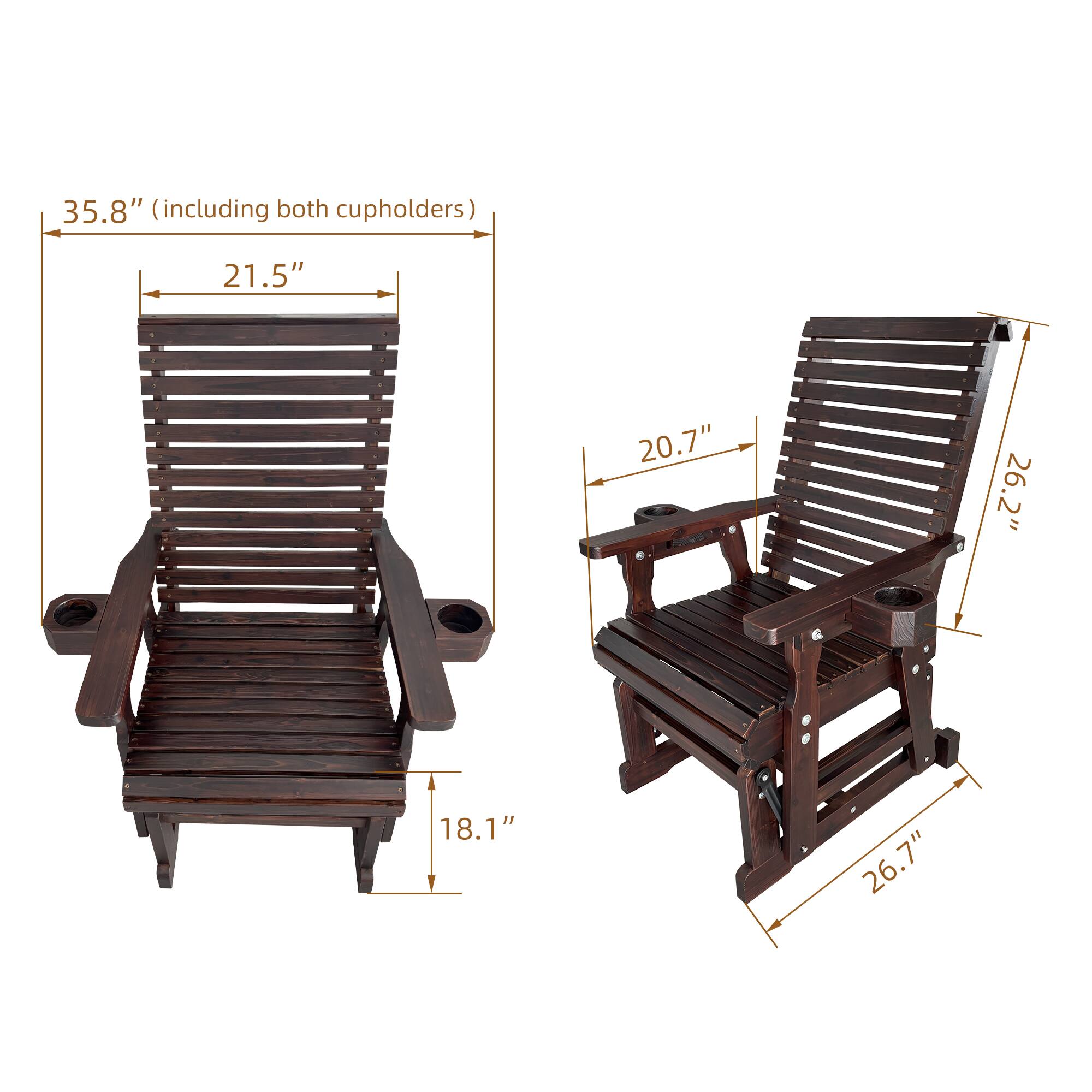 Angle. Fortune Candy - Wooden Patio Glider w/High Back & Deep Contoured Seat, Solid Fir Wood, Heavy-Duty 600 lbs(1 Searter, 2 Pack) - Deep Brown.