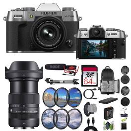 Fujifilm - X-T50 Mirrorless Camera XC15-45mm + Sigma 18-50mm Contemporary Lens - Silver