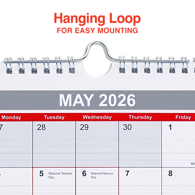 Sure, here is the corrected and grouped text from the image:

---

**Hanging Loop for 2026 Calendar**

**MAY 2026**

**Monday**  
7

**Tuesday**  
28  
5 National Teacher Day

**Wednesday**  
29  
6 National Nurses Day

**Thursday**  
30

**Friday**  
1

**Saturday**  
2

**Sunday**  
3

**Monday**  
4

**Tuesday**  
5

**Wednesday**  
6

**Thursday**  
7

**Friday**  
8

**Saturday**  
9

**Sunday**  
10

**Monday**  
11

**Tuesday**  
12

**Wednesday**  
13

**Thursday**  
14

**Friday**  
15

**Saturday**  
16

**Sunday**  
17

**Monday**  
18

**Tuesday**  
19

**Wednesday**  
20

**Thursday**  
21

**Friday**  
22

**Saturday**  
23

**Sunday**  
24

**Monday**  
25

**Tuesday**  
26

**Wednesday**  
27

**Thursday**  
