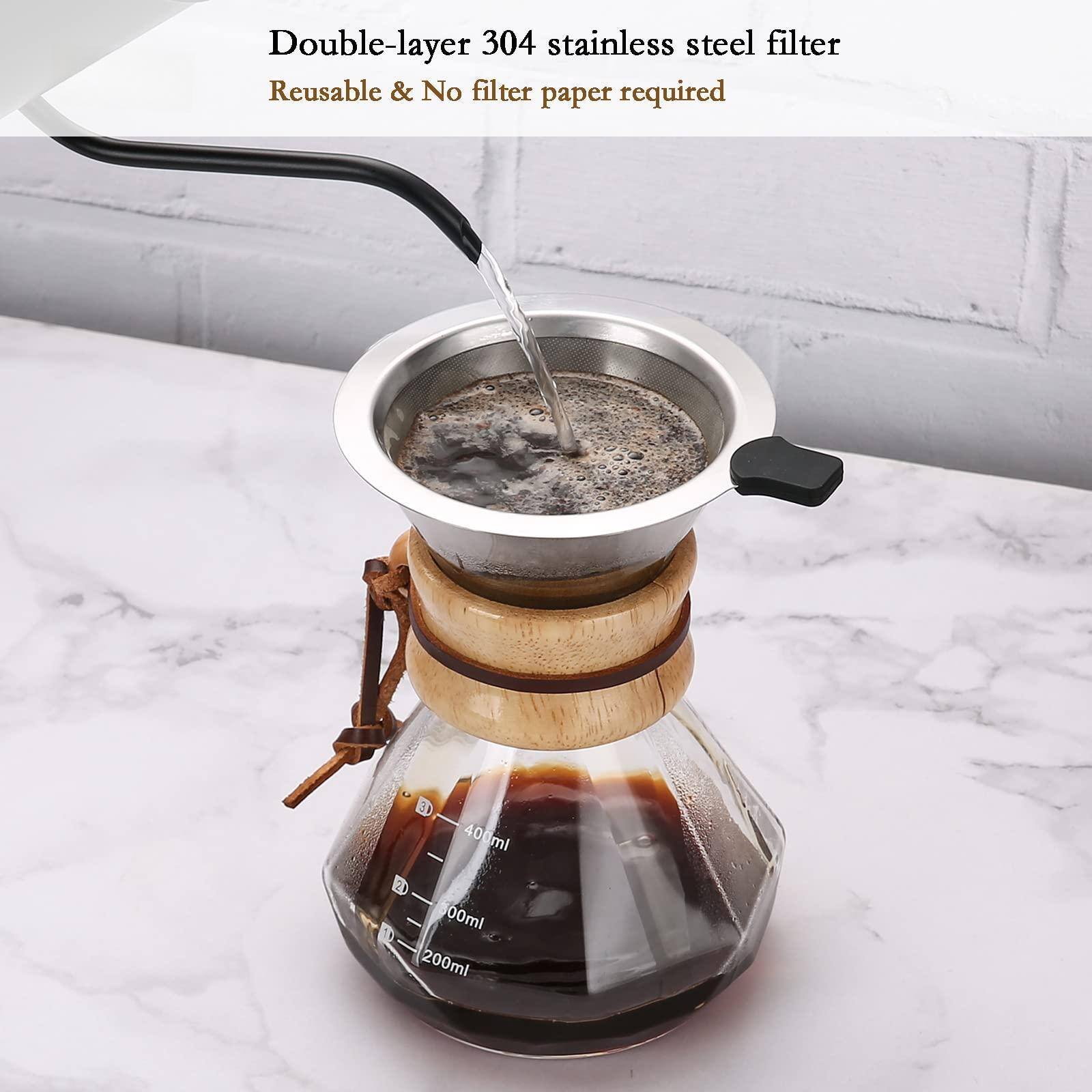 Double-layer 304 stainless steel filter  
Reusable & No filter paper required  

400ml  
40ml  
200ml