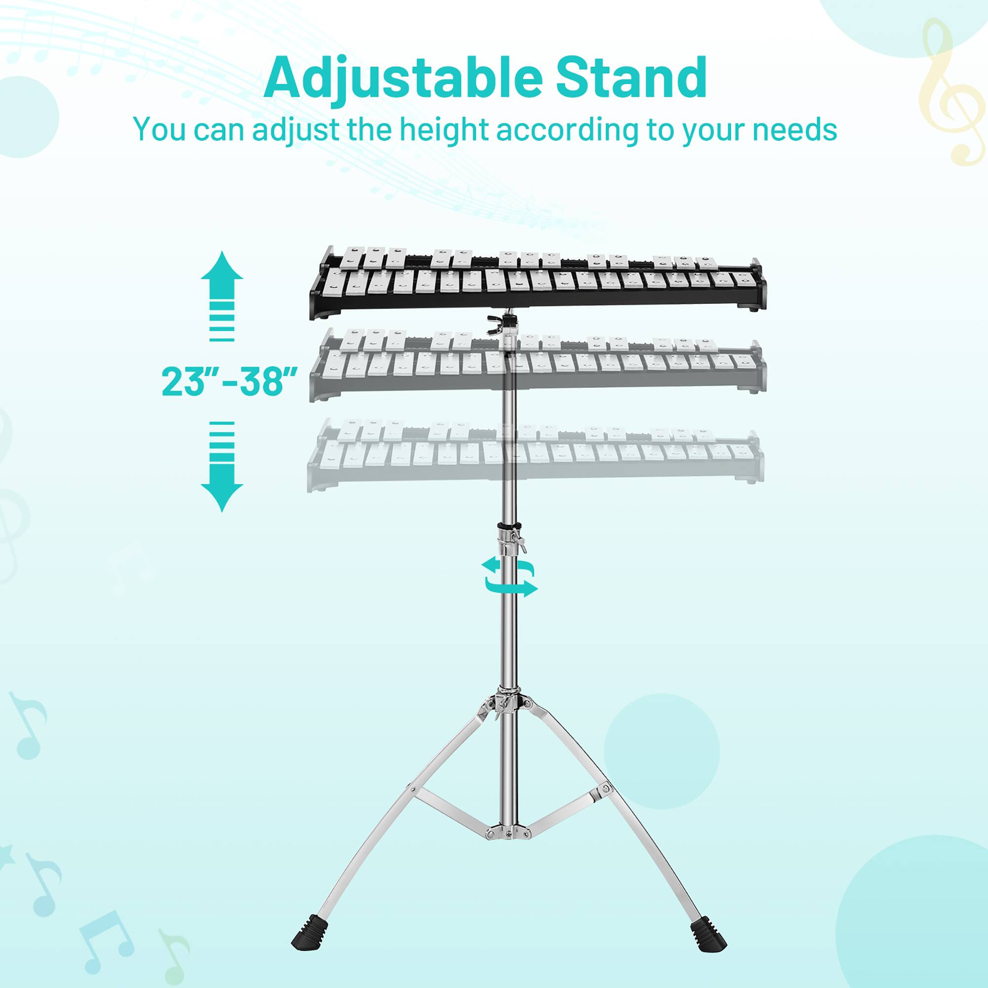 Adjustable Stand  
You can adjust the height according to your needs  
23" - 38"