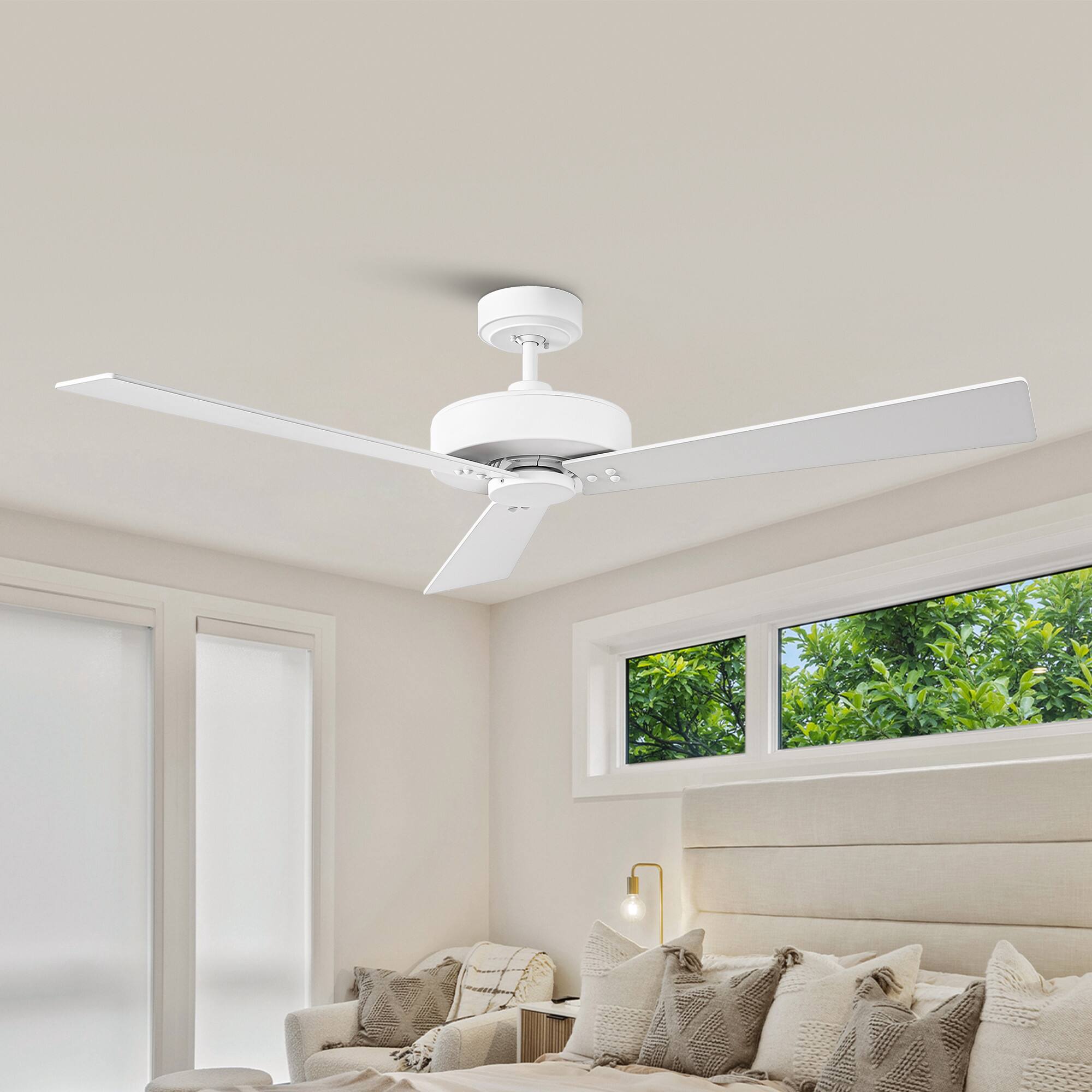 Angle. Parrot Uncle - 52" Modern White DC Motor No Light Ceiling Fan - Satin white.