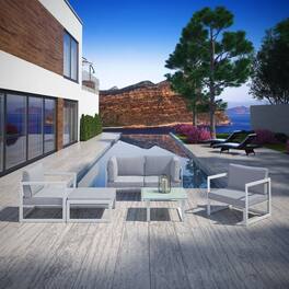 Fortuna 6 Piece Outdoor Patio Sectional Sofa Set by Modway - White Gray