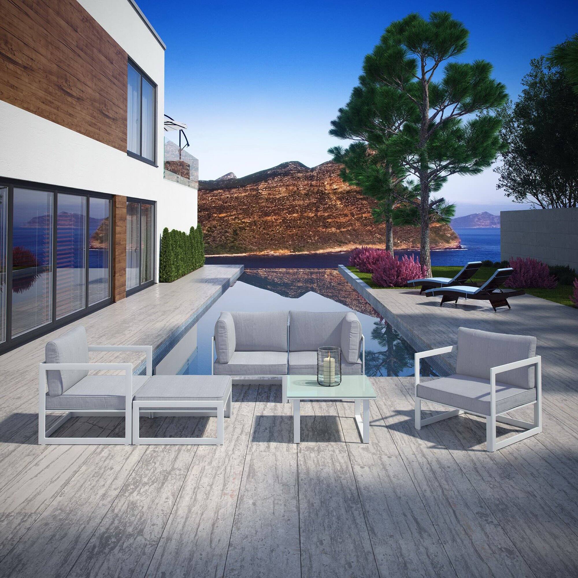 Front. Modway - Fortuna 6 Piece Outdoor Patio Sectional Sofa Set by Modway - White Gray.