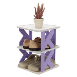 Unique Bargains - 3-Tier Free Standing Shoe Rack, Vertical Narrow Stackable Organizer for Front Door Garage Closet - Purple