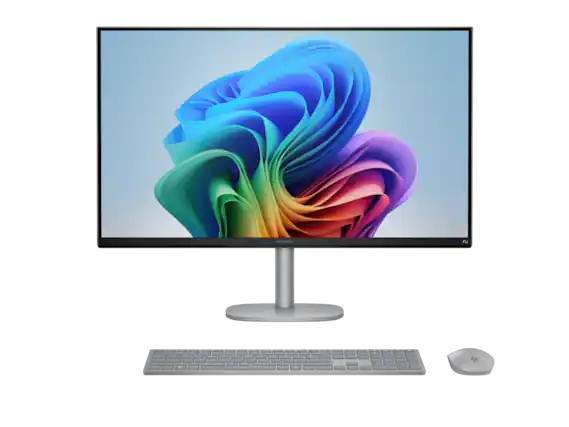 Front. HP - HP OmniStudio X All-in-One Computer 31.5" 4K UHD Intel Core Ultra 7, 16 GB;1 TB - Meteor silver.