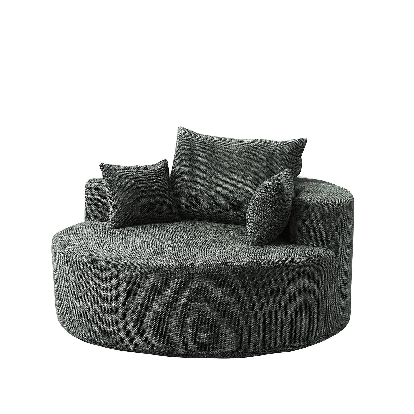 Alt View 1. Trinkets Crazed - Oversized Round Chaise Longue Chair Indoor, Deep Seat Circle Single Cloud Lounge Floor Chair - Green.
