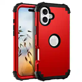 Dteck - Rugged Case for Apple iPhone 17,Shockproof Soft Silicone Bumper Hard PC Back Cover,3-Layers Protective Shell - Red