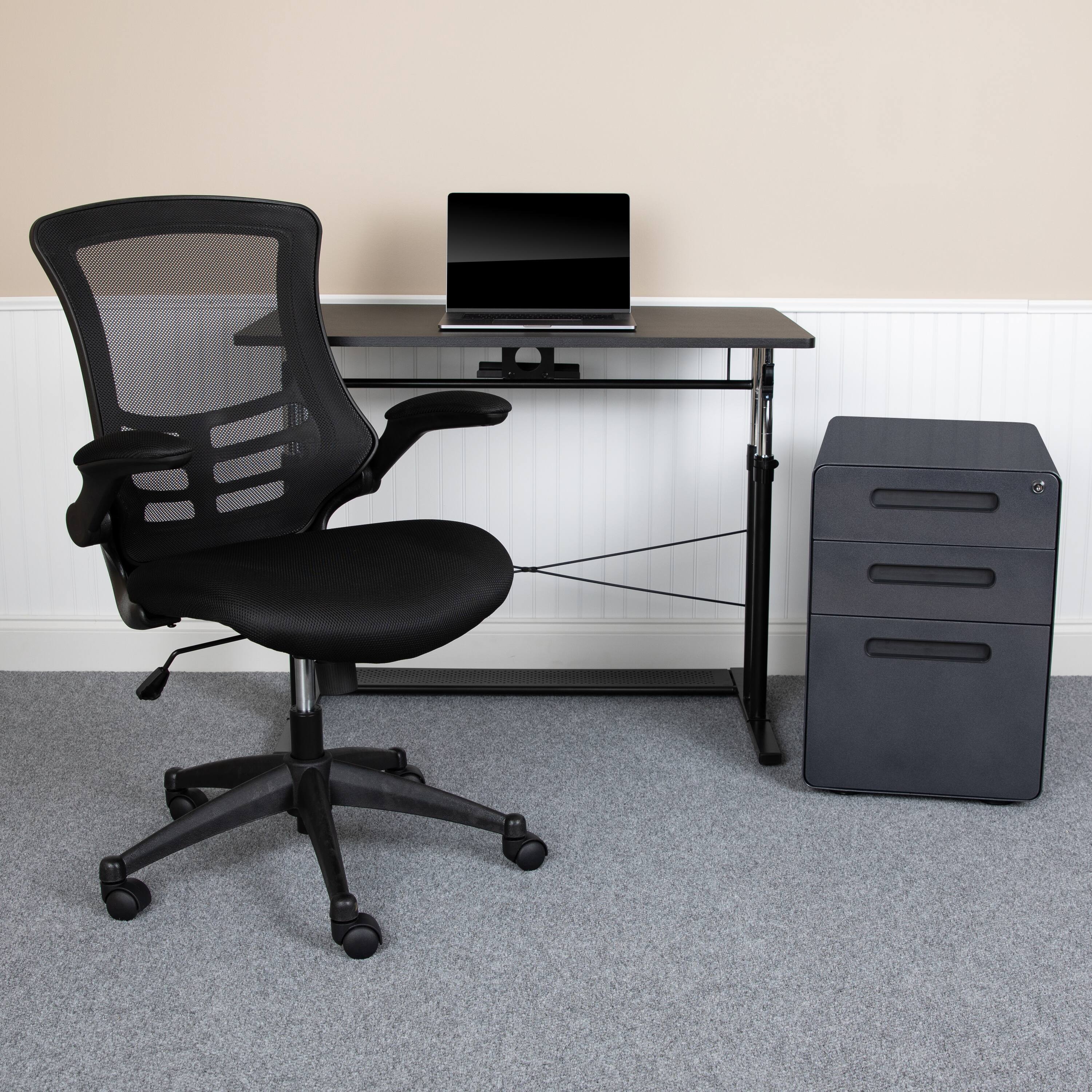 Alt View 1. Emma + Oliver - Work From Home Kit-Adjustable Computer Desk, Mesh Office Chair, Filing Cabinet - Black.