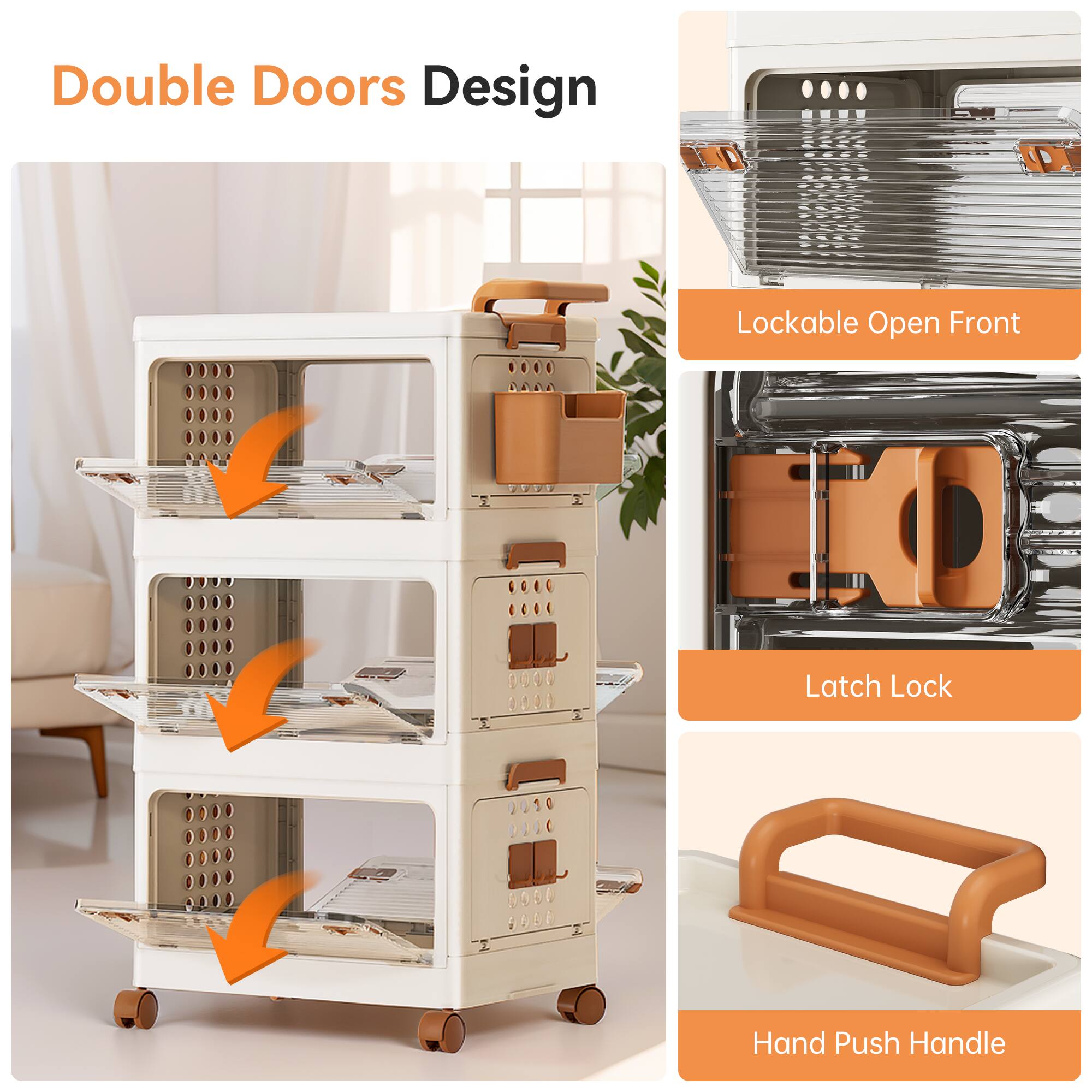 Double Doors Design

- Lockable Open Front
- Latch Lock
- Hand Push Handle