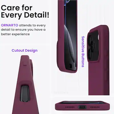 ORNARTO Compatible With iPhone 17 Pro Max Case, Slim Liquid Silicone Shockproof Protective Phone Case 6.9" With Anti-Scratch Microfiber Lining-Wine ORNARTO Compatible With iPhone 17 Pro Max Case, Slim Liquid Silicone Shockproof Protective Phone Case 6.9" With Anti-Scratch Microfiber Lining-Wine
