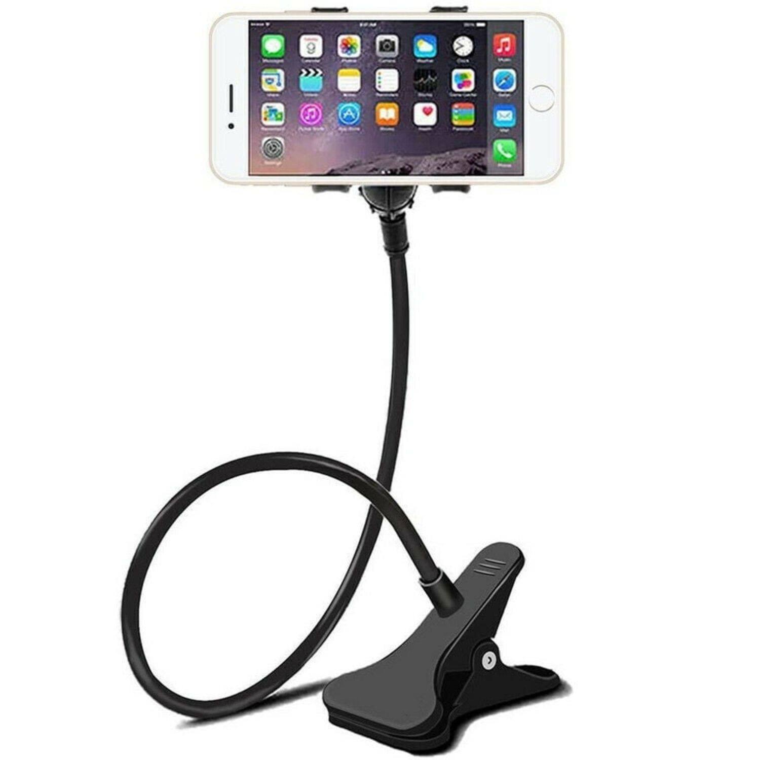 Angle. Stock Preferred - Universal Lazy Mobile Phone Gooseneck Stand Holder - Black.