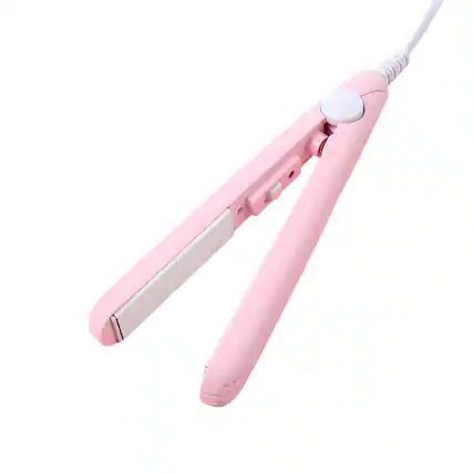 Front. Kitcheniva - Mini Portable Hair Iron Straightener Curler Ceramic Pink - Pink.