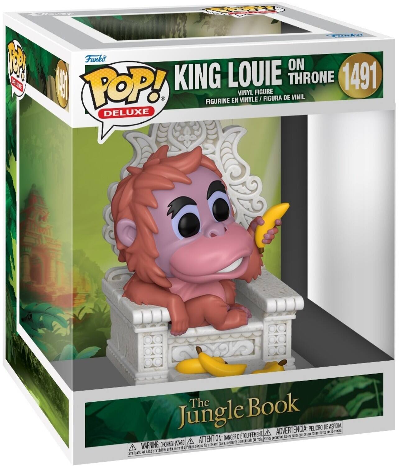 POP! DELUXE
KING LOUIE ON THRONE 1491 VINYL FIGURE
VINYLE / FIGURA DE VINIL FIGURINE EN DELUXE
The Jungle Book
WARNING: CHOKING HAZARD
ADVERTENCIA: PELIGRO DE ASPHIXIA
ATTENTION: DANGER D'ÉTOFFEMENT
A - B