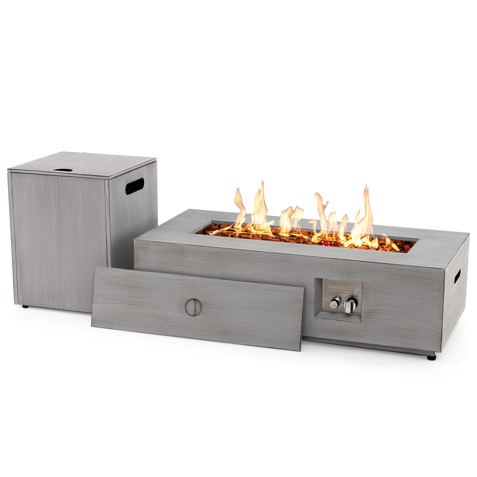 Gymax - 42'' Outdoor Rectangular Fire Table 50,000 BTU Propane Gas Fire Pit Table w/ Lid - Gray