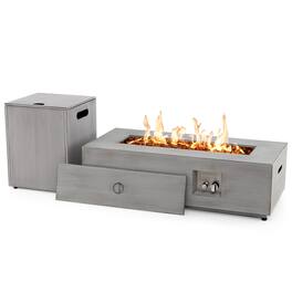 Gymax - 42'' Outdoor Rectangular Fire Table 50,000 BTU Propane Gas Fire Pit Table w/ Lid - Gray