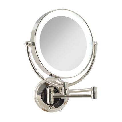 Front. Zadro - LED Lighted Wall Mounted Makeup Mirror with 5X/1X Magnifications & Extendable Arm - Polished Nickel.