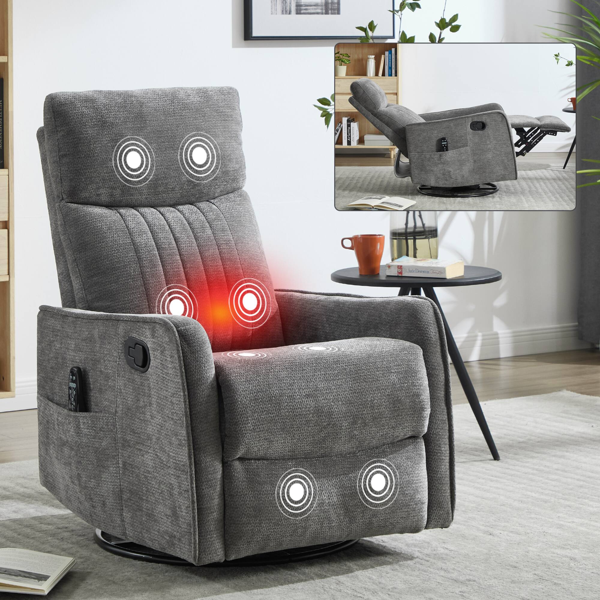 Alt View 8. GOODSILO - Fabric Recliner Chair with Swivel Rocker Heat Massage and Vibrating Nodes for Ultimate Relaxation - Dark Gray.