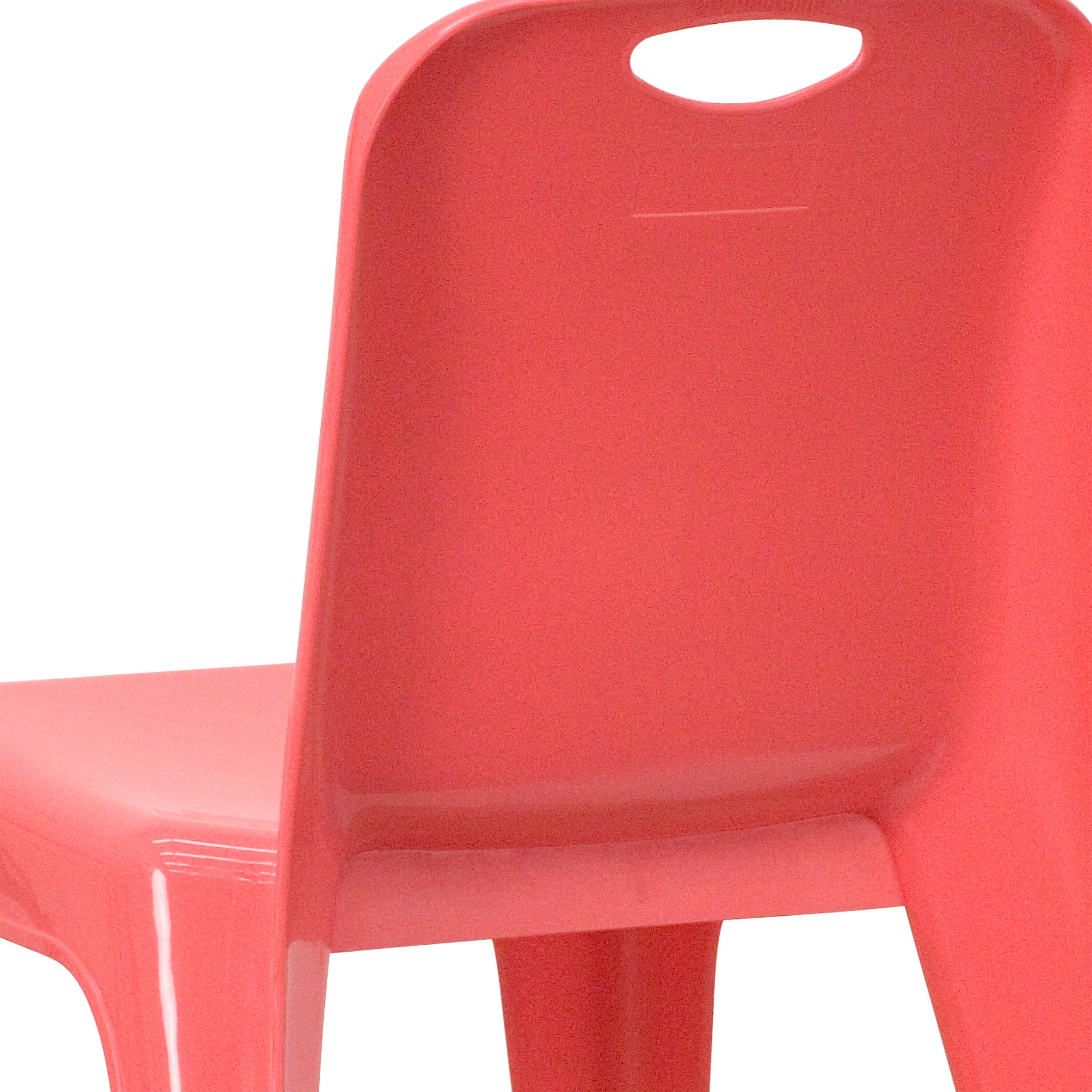 Alt View 10. Emma + Oliver - 4 Pack Plastic Stack School Chair with Carrying Handle and 11" Seat Height - Red.