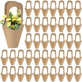 DORLUKFU - 50Packs Kraft Paper Flowers Gift Bags Hanging Bouquet Wrapping Bags for Home Decoration (14Inches) - Brown