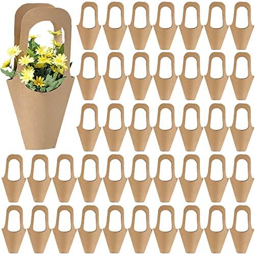 Front. DORLUKFU - 50Packs Kraft Paper Flowers Gift Bags Brown Hanging Bouquet Wrapping Bags for Home Decoration (14Inches) - Brown.