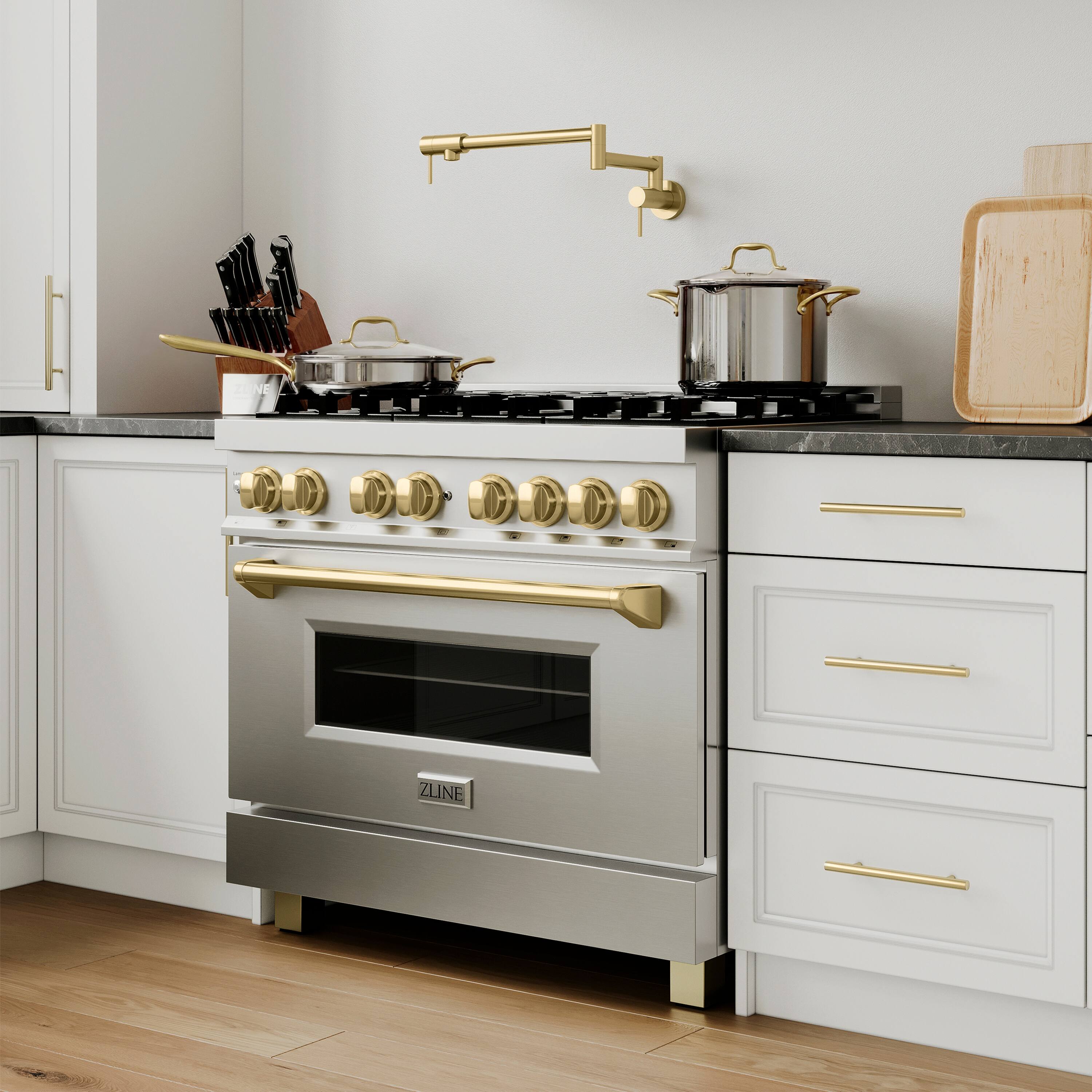 Alt View 18. ZLINE - Autograph 36 in. 4.6 cu. ft. Legacy Freestanding Dual Fuel Range with  6 Burners & Convection Oven w/ Bronze Accents - Stainless Steel/Champagne Bronze Accents.