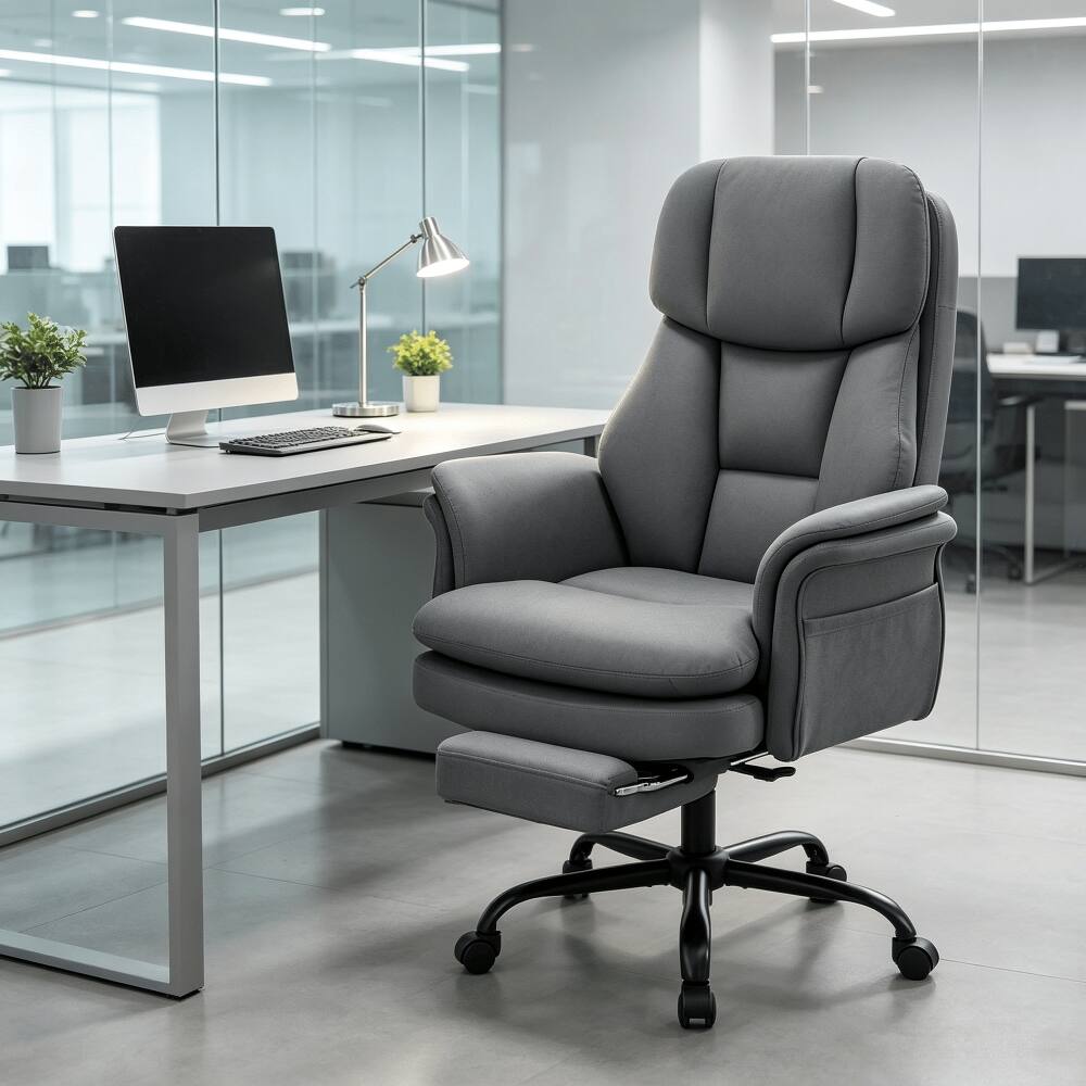 Left. Loheer - Loheer Big and Tall Office Chair Ergonomic Executive Chair with Footrest Cross Legged Design 500 lbs Capacity Grey - Grey + Black.