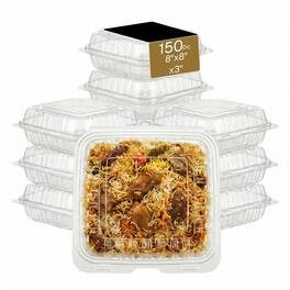 Eco Harmony Products - Hinged Container (PP), Translucent, Vented, 8" x 8", 150-Pack - Clear