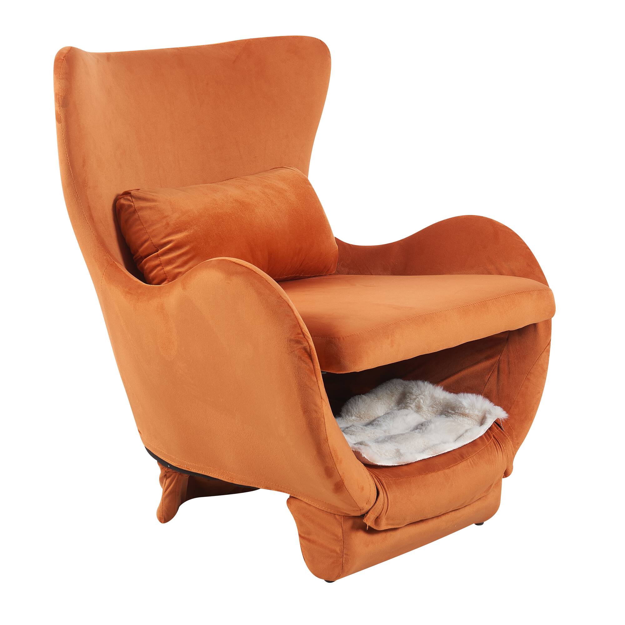 Left. Bestier - 2 in 1 Pet Friendly Modern Velvet Lounge Chair Upholstered Accent Chair for Living Room or Office - Orange.
