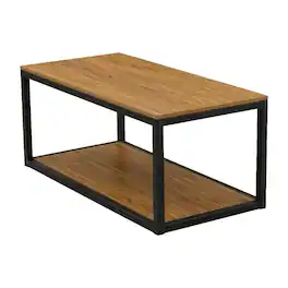 FurniFact - Mid Century Modern Coffee Table with Solid Wood and Powder Coating - Black