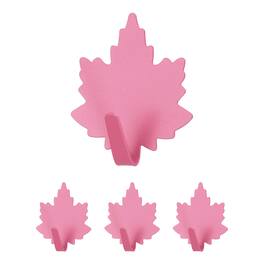 Unique Bargains - 4pcs Leaf Shaped Wall Hooks, Metal Adhesive Towel Hook, Heavy Duty Sticky for Bathroom Kitchen Office Keys Coats - Rose Red