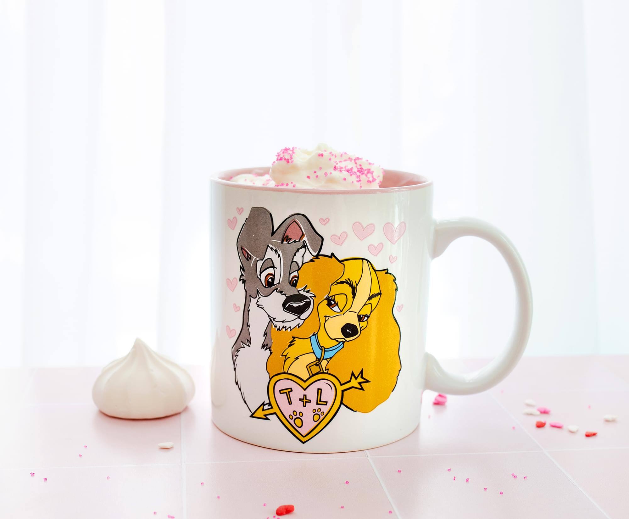 Alt View 5. Disney - Disney Lady and the Tramp Doodle Sketch Hearts Ceramic Mug | Holds 20 Ounces - Brown.