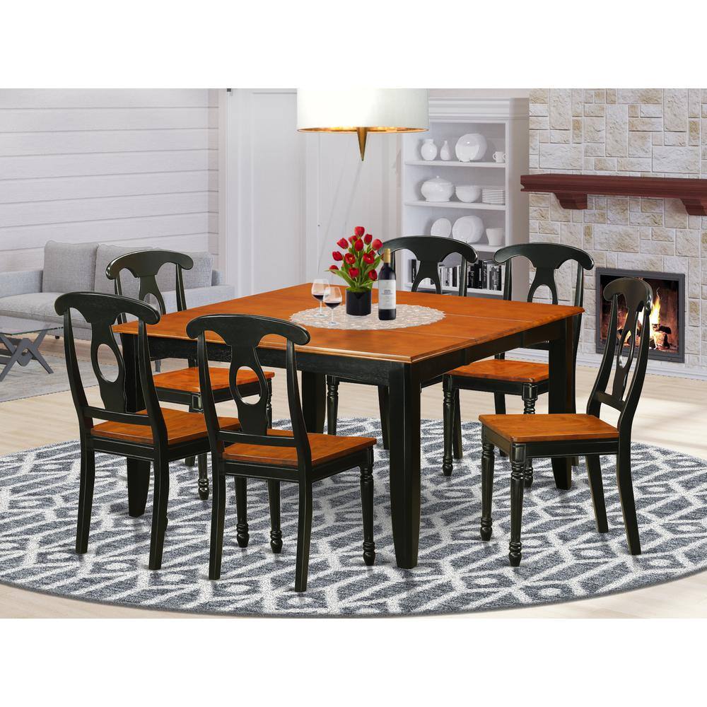 Back. East West Furniture - 7 PC Dining room set-Dining Table and 4 Wooden Dining Chairs - Black & Cherry.