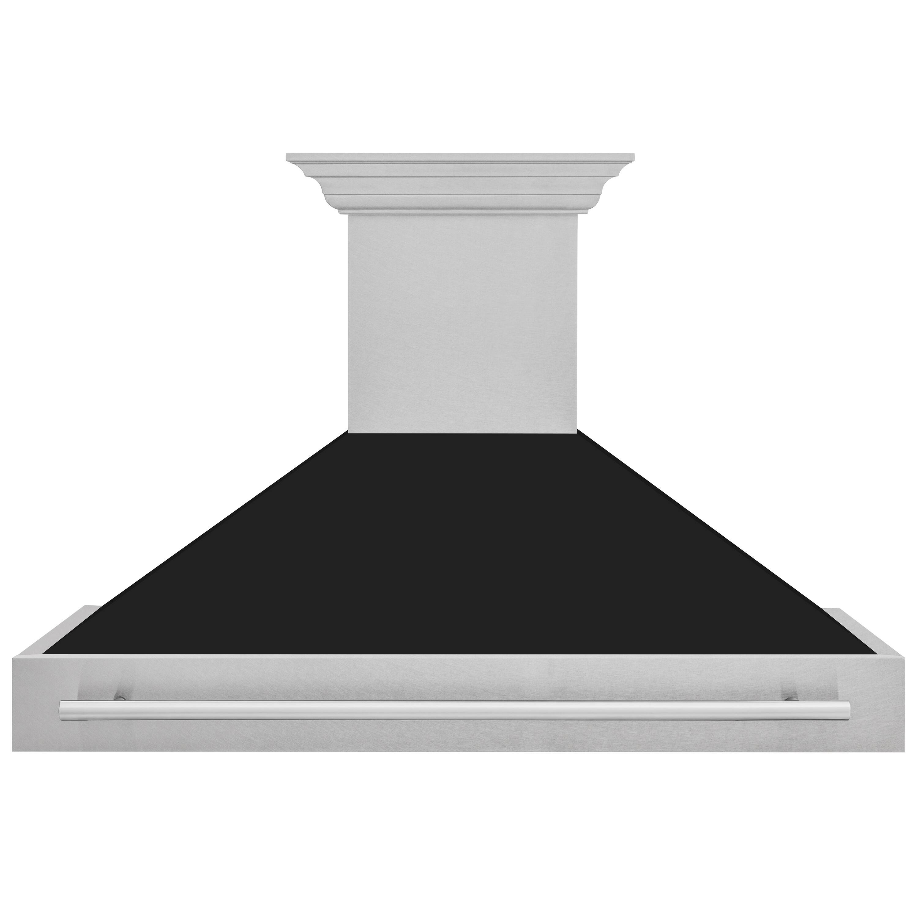 Front. ZLINE - 48 in. Satin Steel Wall Mount Range Hood with Black Matte Shell and Stainless Steel Handle - Black Matte.