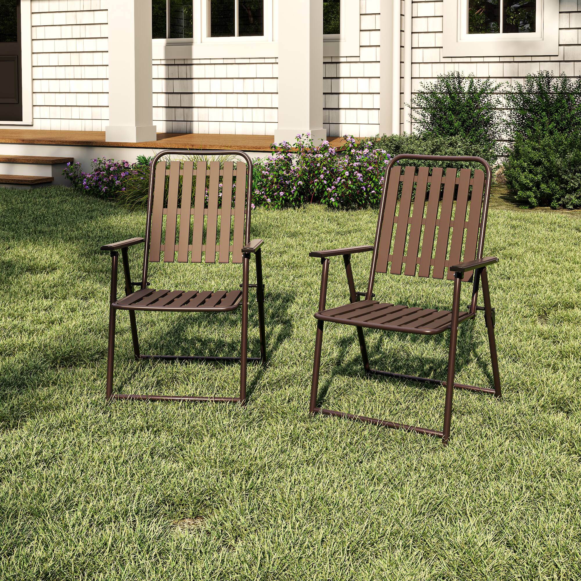 Left. Mondawe - 2-Piece Folding Chair with Metal Frame and WPC slats - Antique brown.