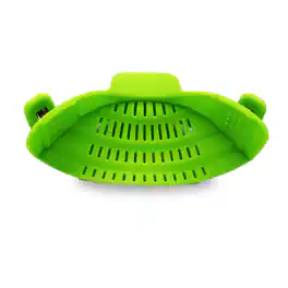 Cheer Collection - Silicone Clip on Pot Strainer, Heat-resistant Snap-on - for Pasta, Noodles Etc - Green