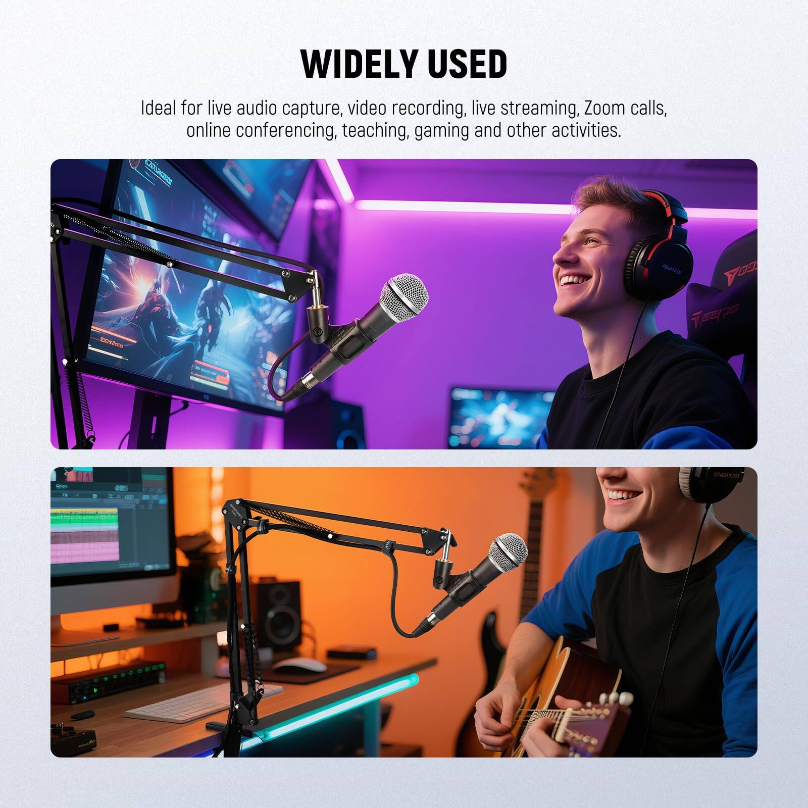 WIDELY USED

Ideal for live audio capture, video recording, live streaming, Zoom calls, online conferencing, teaching, gaming and other activities.