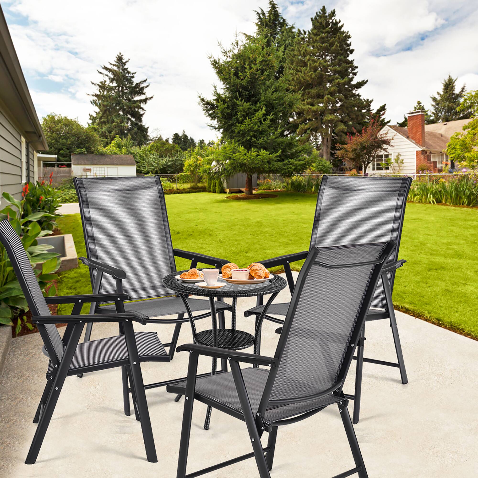 Alt View 2. Costway - Costway Set of 4 Outdoor Patio Folding Chairs Camping Deck Garden Pool Beach W/Armrest - Black,Gray.