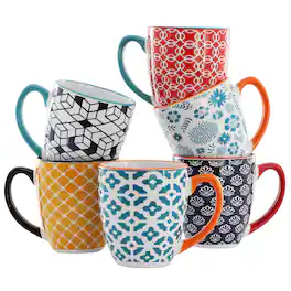 Elama - Rory 6 Piece 16 Ounce Design Stoneware Mug Set Colors - Assorted
