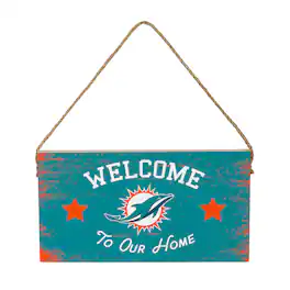 Evergreen Enterprises - Miami Dolphins 6" x 11" Welcome Home Wood Wall Sign with Rope Hanger - Multicolor