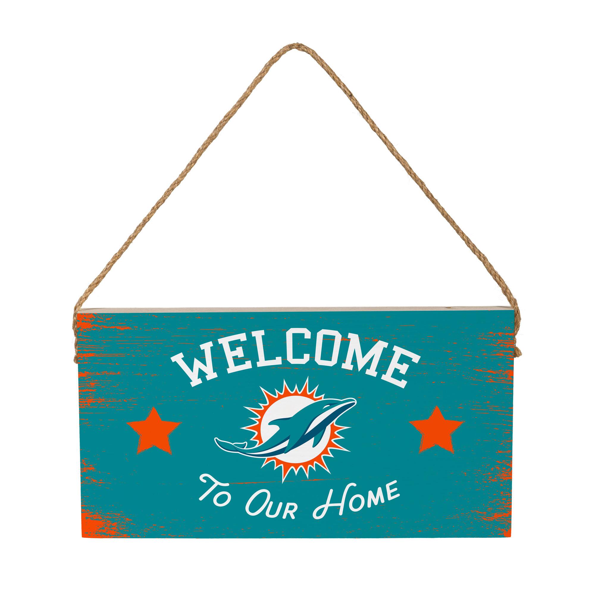 Miami Dolphins 6" x 11" Welcome Home Wood Wall Sign with Rope Hanger
