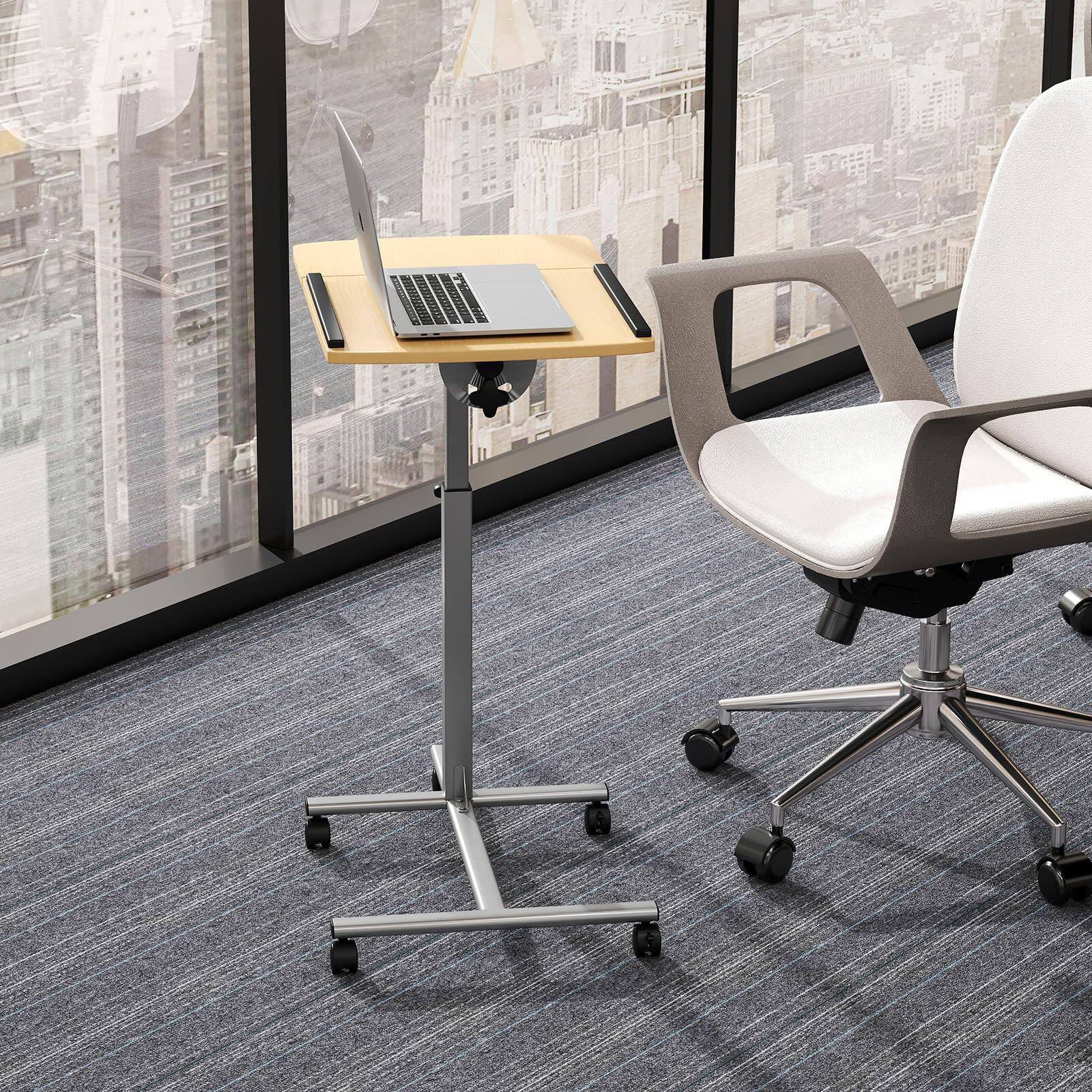 Alt View 1. Ecooso - Rolling Laptop Table, Height Adjustable, Tilt Top, Mobile Computer Stand for Home Office - Natural.