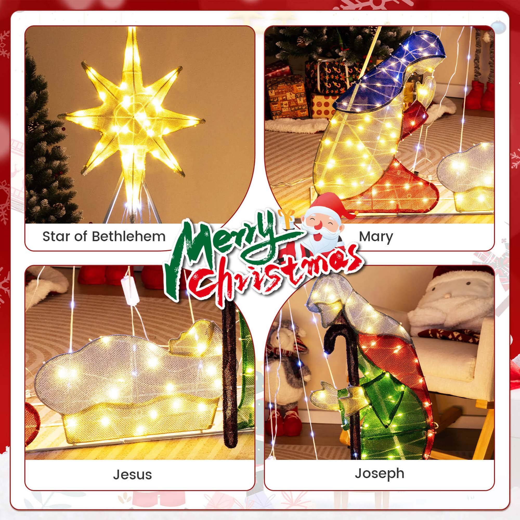 Star of Bethlehem  
Mary  
Jesus  
Joseph  

Merry Christmas