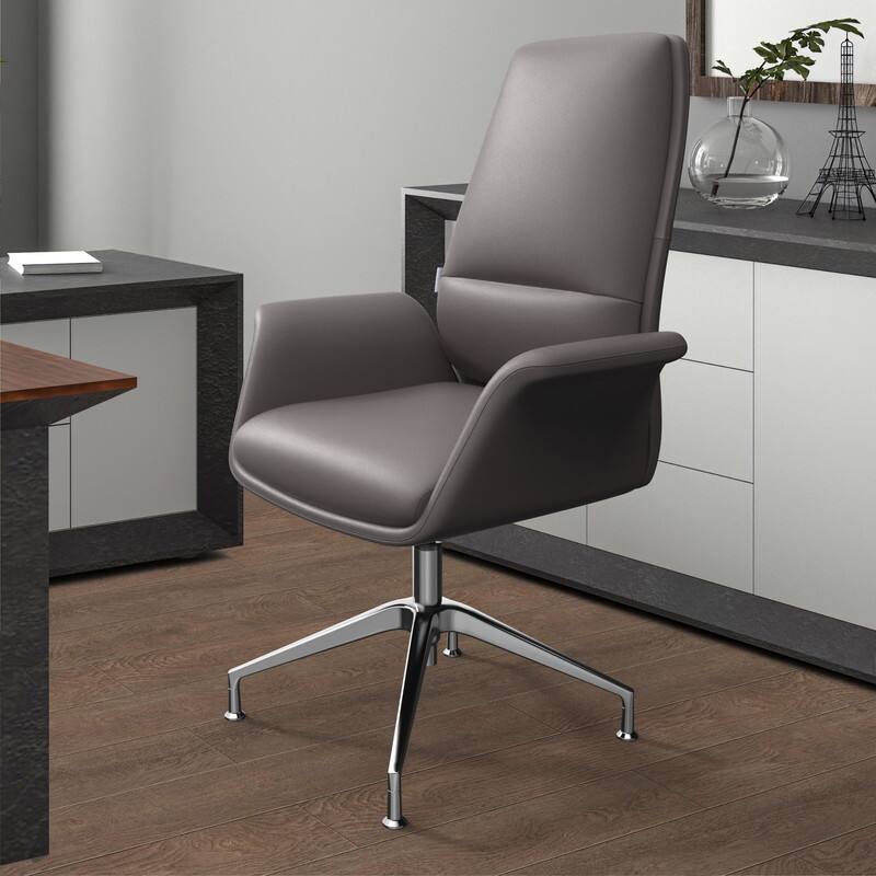 Left. LeisureMod - Summit Ergonomic Office Chair with Faux Leather, Adjustable Height & Swivel for Home or Work - Grey.
