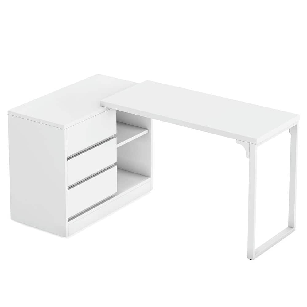 Resenkos - Kadyn Study Writing Desk, Computer Desk,L-Shaped Computer Desk, Reversible Corner Desk With Drawer Cabinet - White