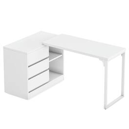 Resenkos - Kadyn Study Writing Desk, Computer Desk,L-Shaped Computer Desk, Reversible Corner Desk With Drawer Cabinet - White
