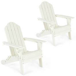 Gymax - 2PCS Patio Folding Adirondack Chair Weather Resistant Cup Holder Yard - White