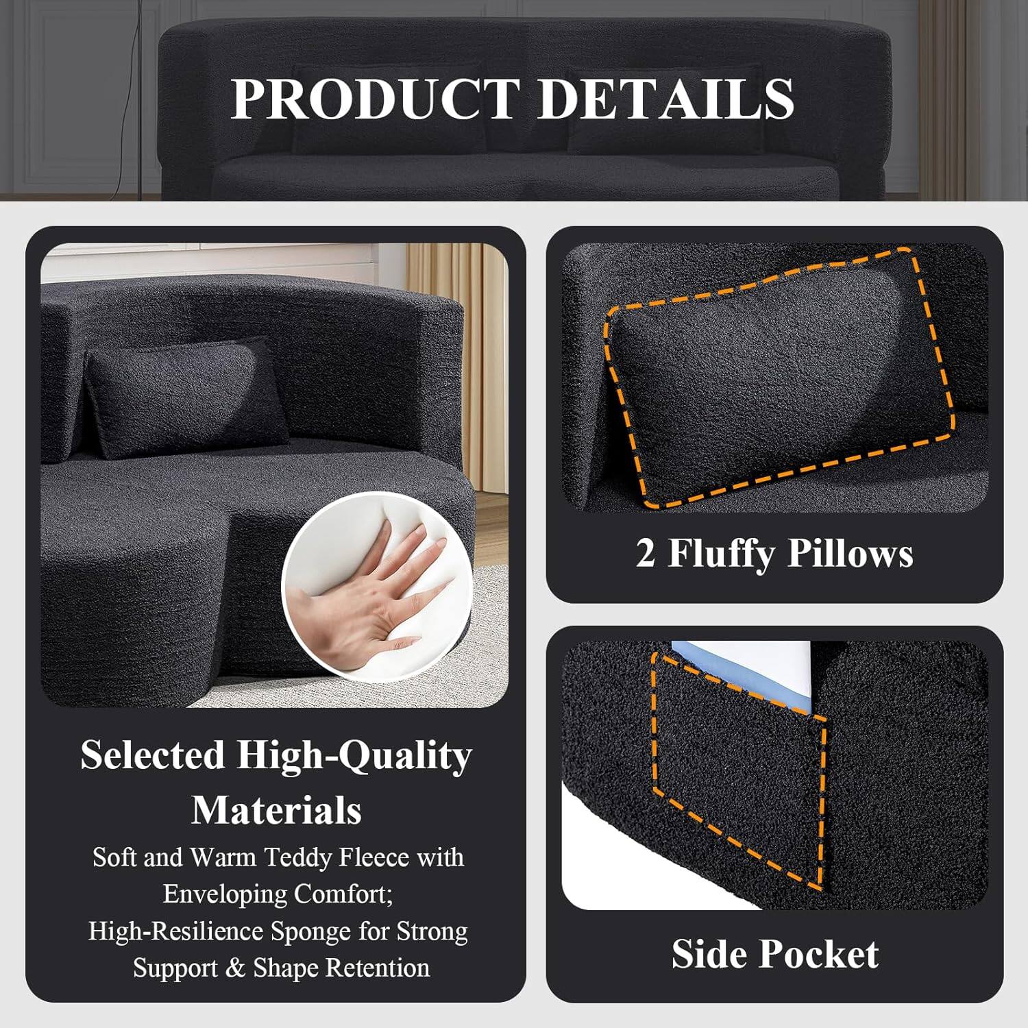 PRODUCT DETAILS

2 Fluffy Pillows

Selected High-Quality Materials
Soft and Warm Teddy Fleece with Enveloping Comfort; High-Resilience Sponge for Strong Support & Shape Retention

Side Pocket