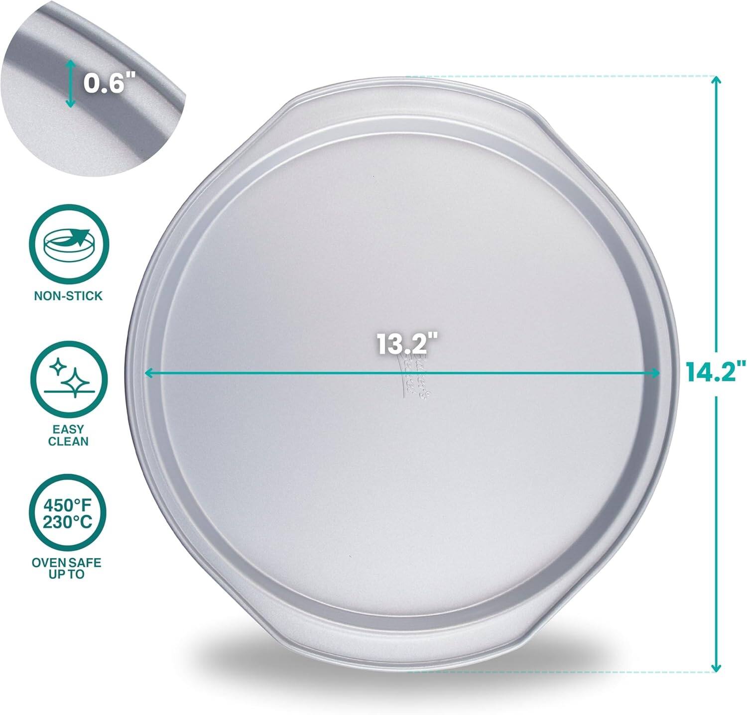 - 0.6"
- NON-STICK
- EASY CLEAN
- 450°F 230°C
- OVEN SAFE UP TO
- 13.2"
- 14.2"